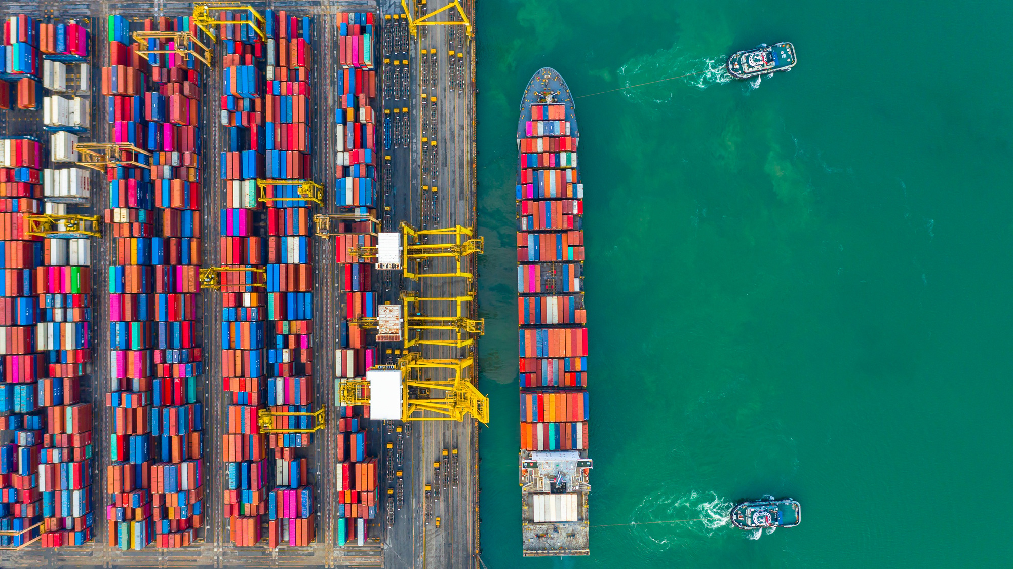 Container ship global business freight import export logistic transportation.