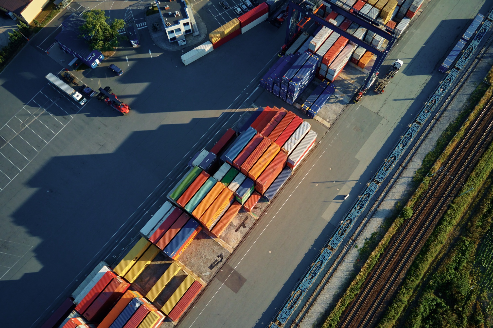 Containers warehouse, aerial view. Shipping and logistic concept