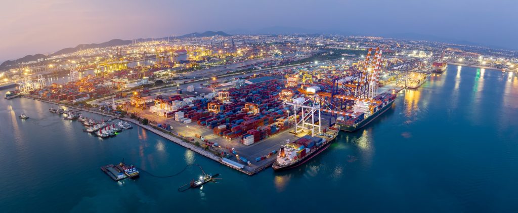 Shipyard Cargo Container Sea Port Freight forwarding service logistics and transportation.