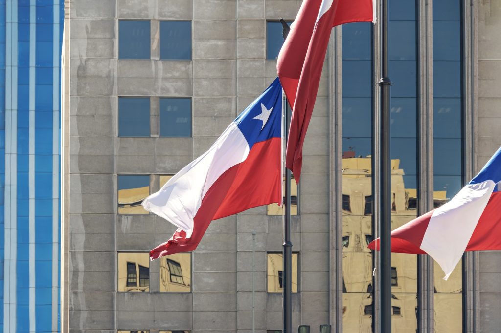 Chilean Flags in front of La Moneda Palace - Santiago, Chile
